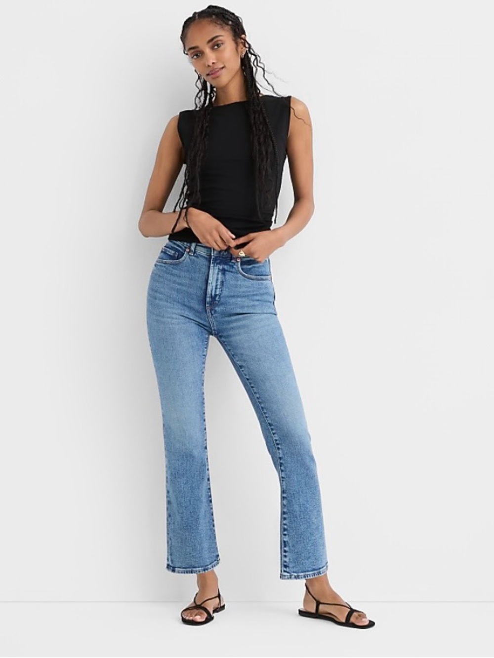 LOFT Rivete Light Blue Cropped Straight Jeans